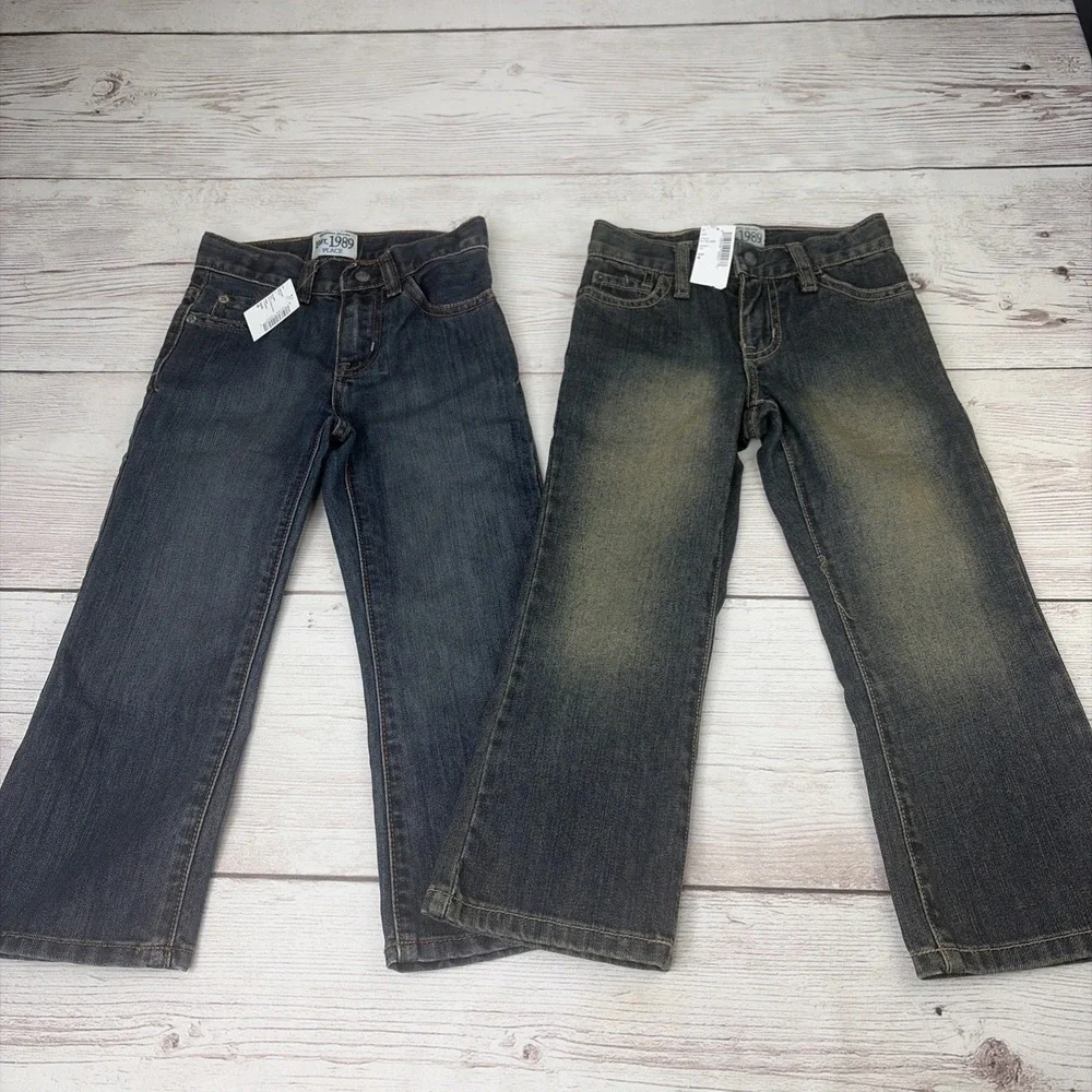 New Lot of 2 The Children's Place Boy's 4 Boot Cut Jeans Adjustable Waist Pants